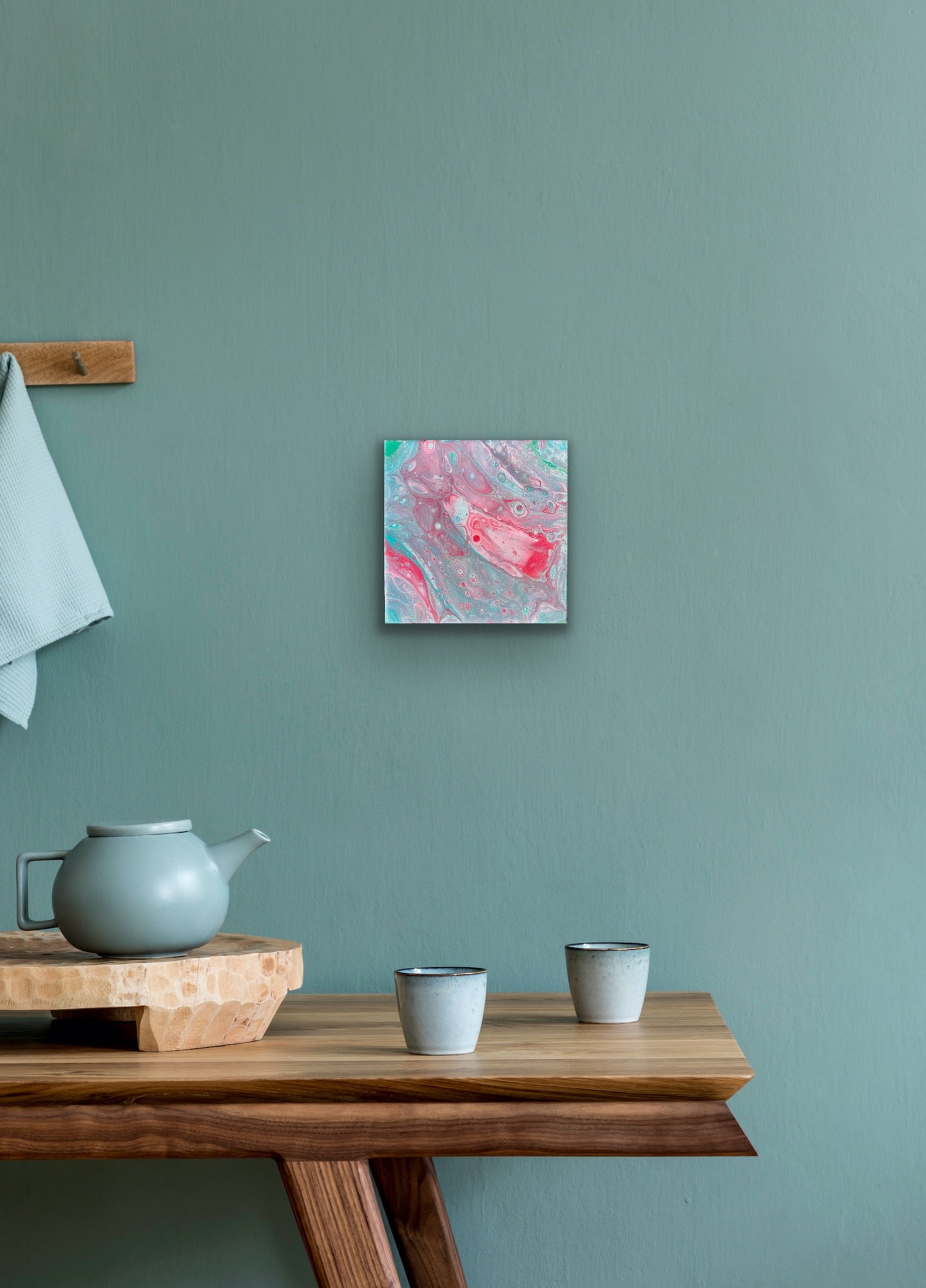 Teal and Pink Cotton Candy Abstract Modern Wall Art Unique Resin Art Home Decor