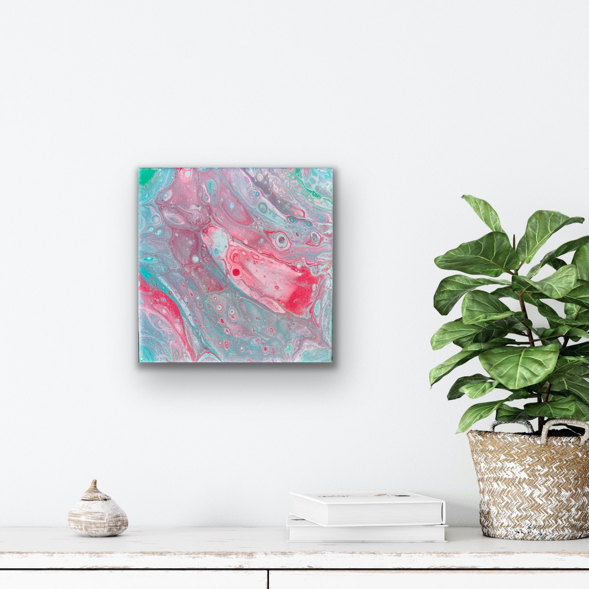 Teal and Pink Cotton Candy Abstract Modern Wall Art Unique Resin Art Home Decor