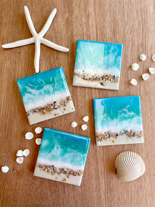 Resin Beach Coasters Unique Handmade Luxury Art Kitchen decor