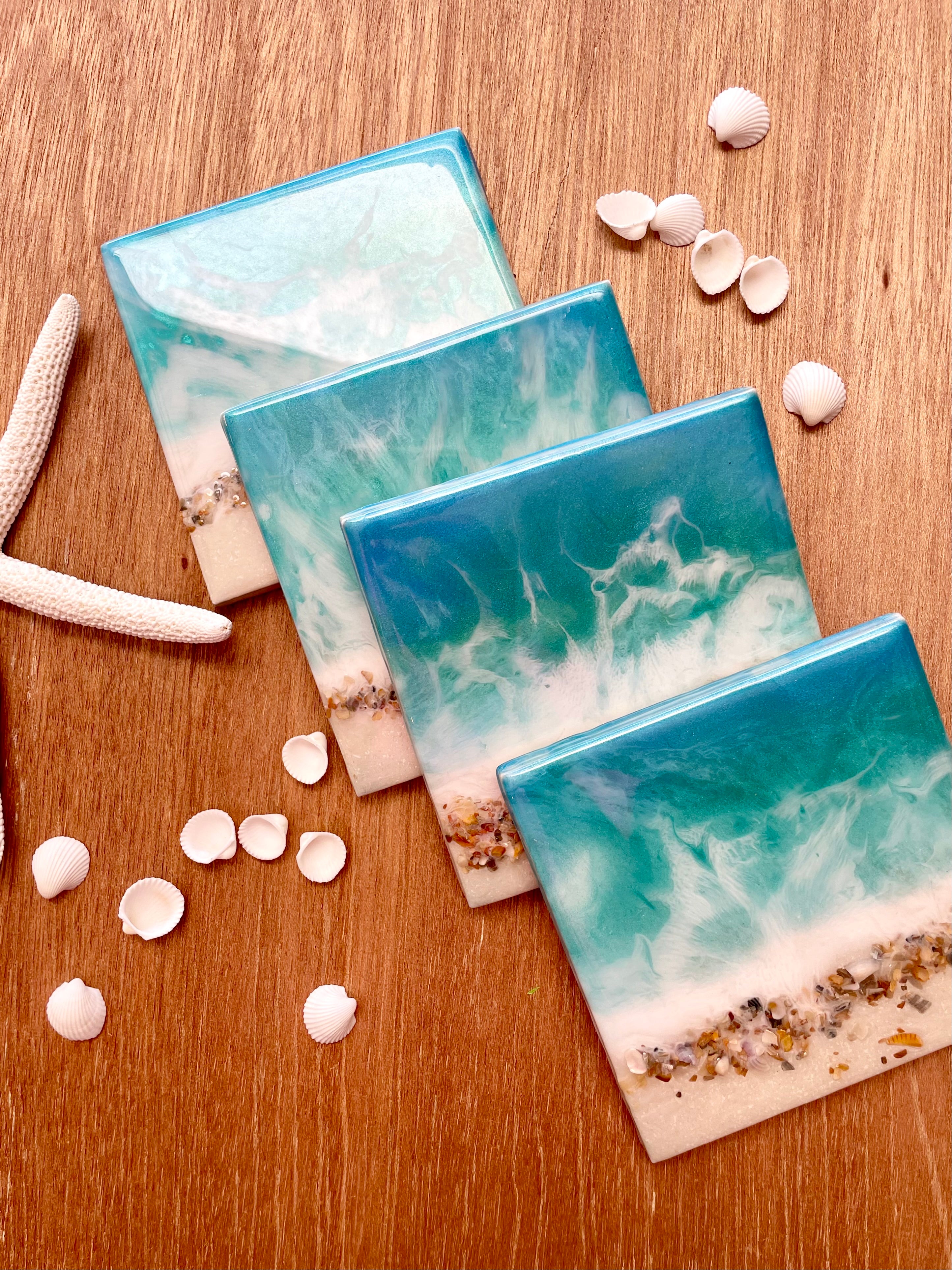 Resin Beach Coasters Unique Handmade Luxury Art Kitchen decor