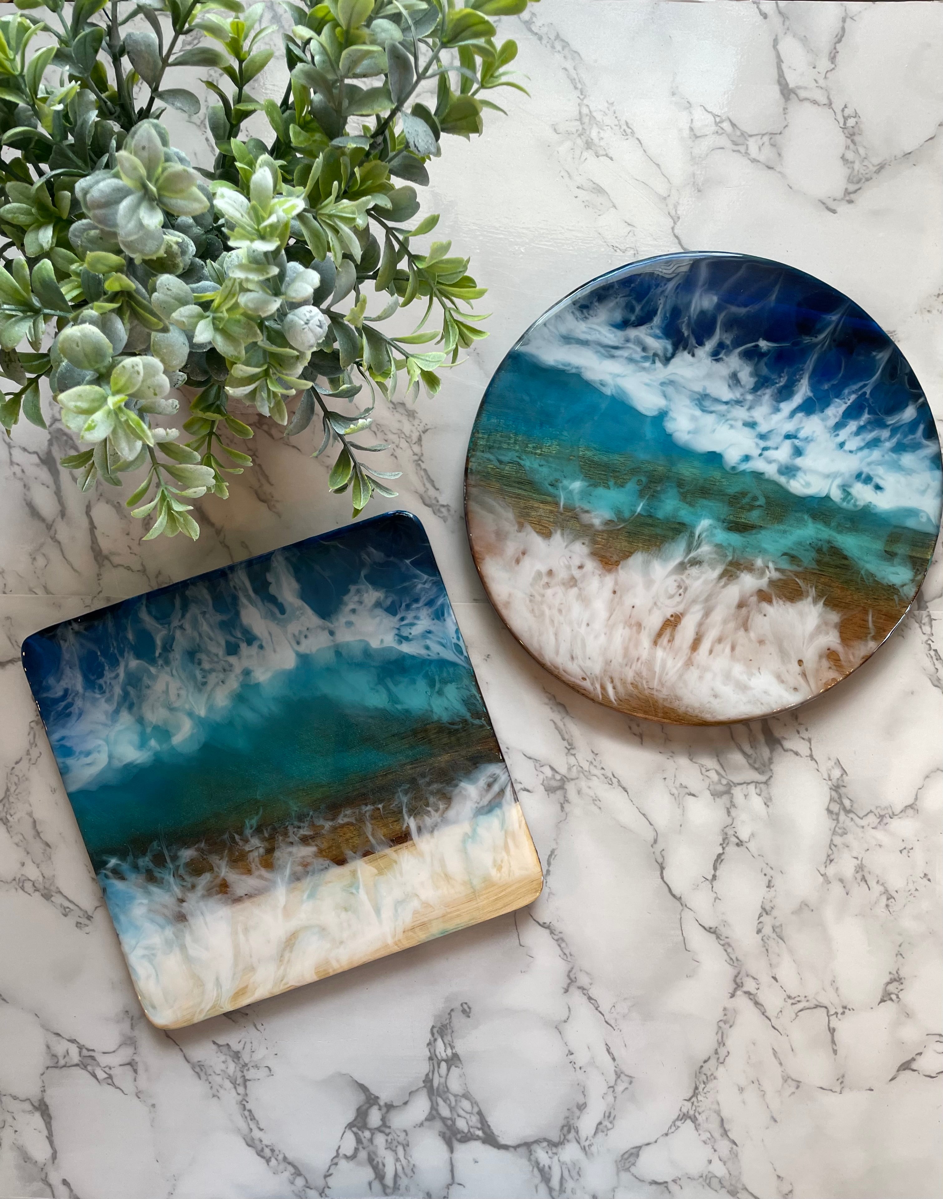 Resin Beach Trivets, Candle holder, Plant saucer, Unique Handmade Luxury Art, Kitchen decor