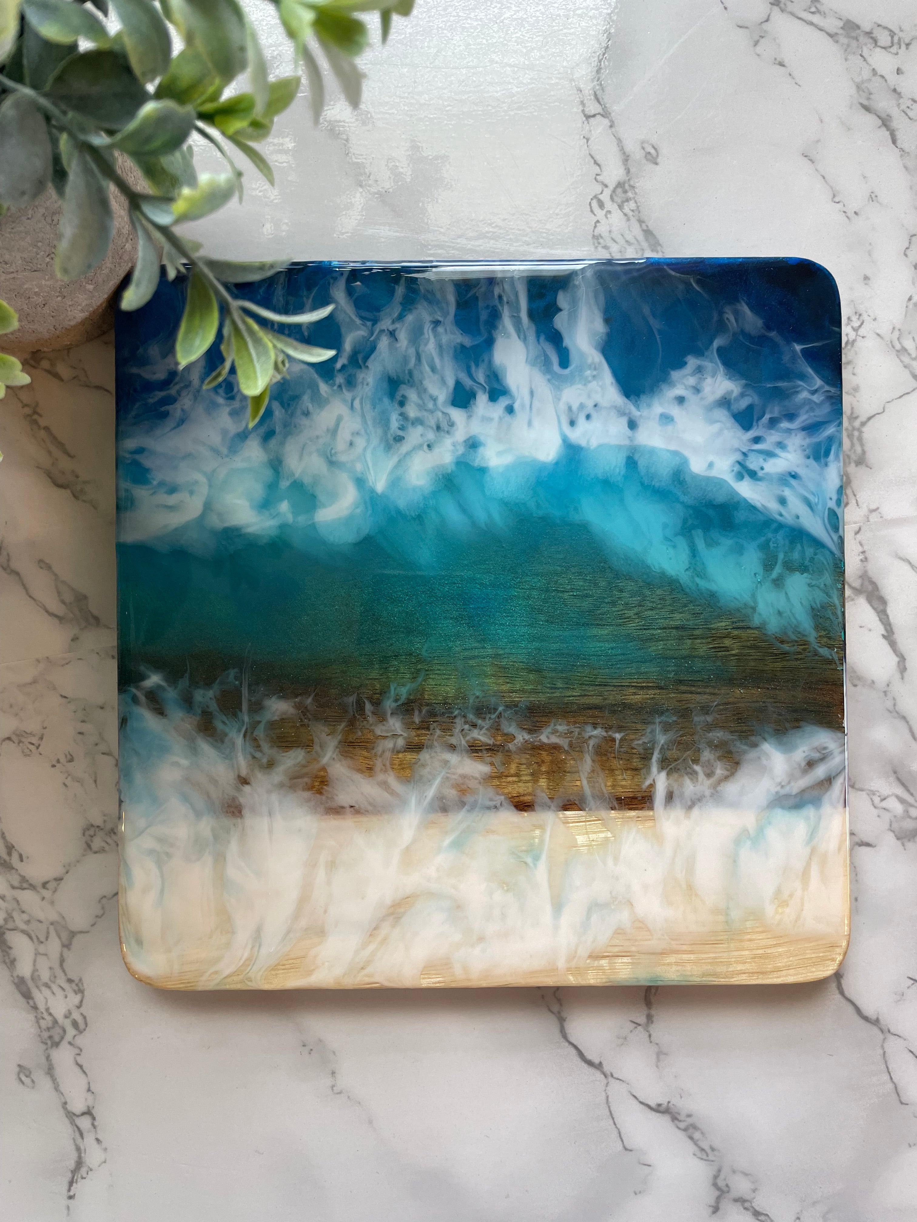 Resin Beach Trivets, Candle holder, Plant saucer, Unique Handmade Luxury Art, Kitchen decor