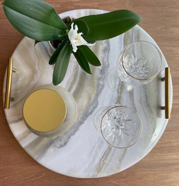 White and Gold Stone Serving Tray