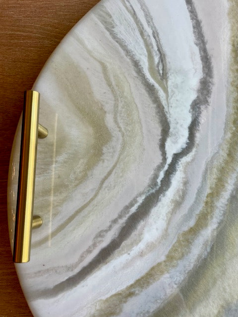 White and Gold Stone Serving Tray