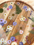 Acacia Wood Lazy Susan with Real Embedded Flowers