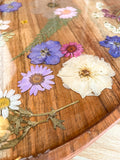 Acacia Wood Lazy Susan with Real Embedded Flowers