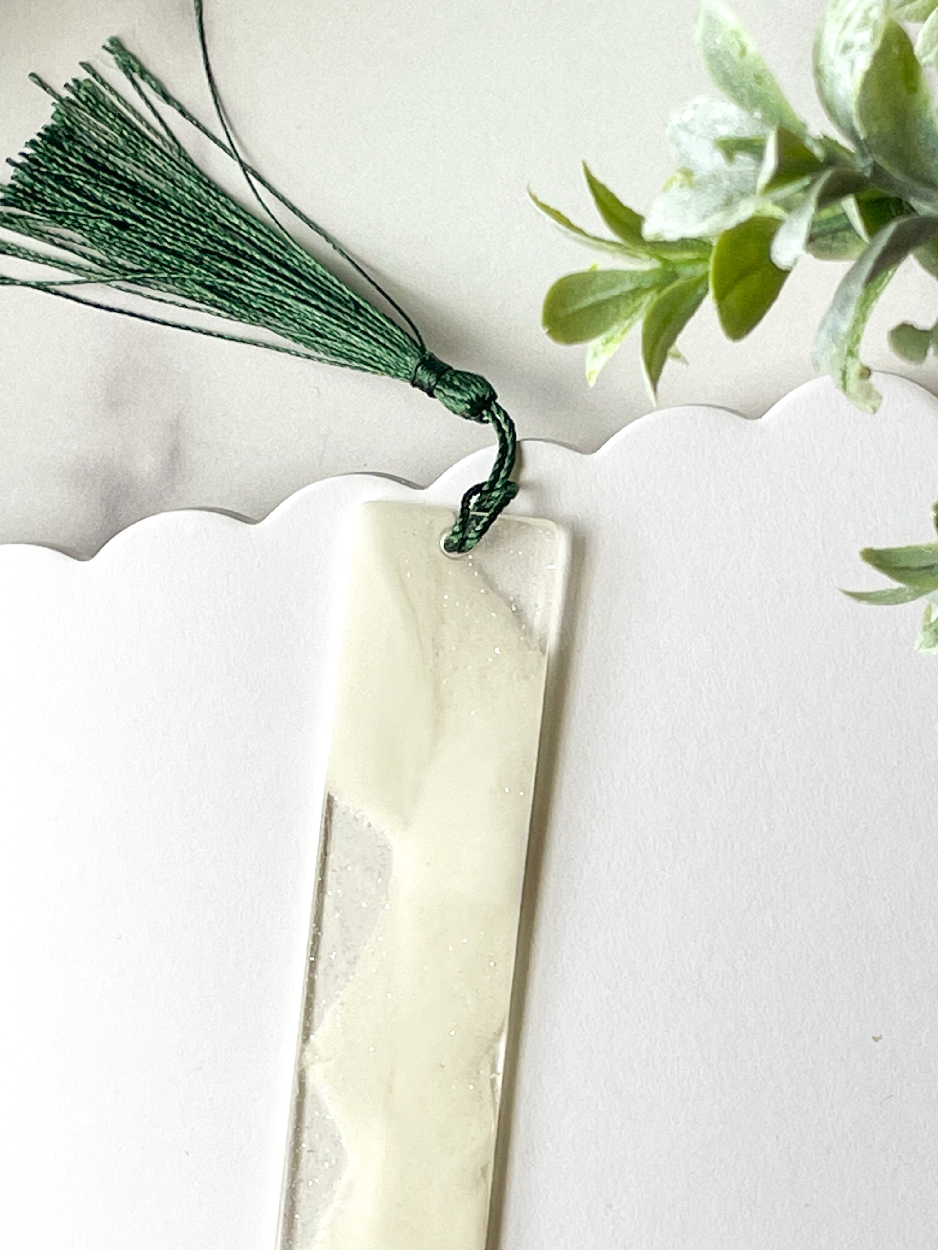 White Translucent Marble-Resin Bookmark Bundle – With Tassel- Set of 3
