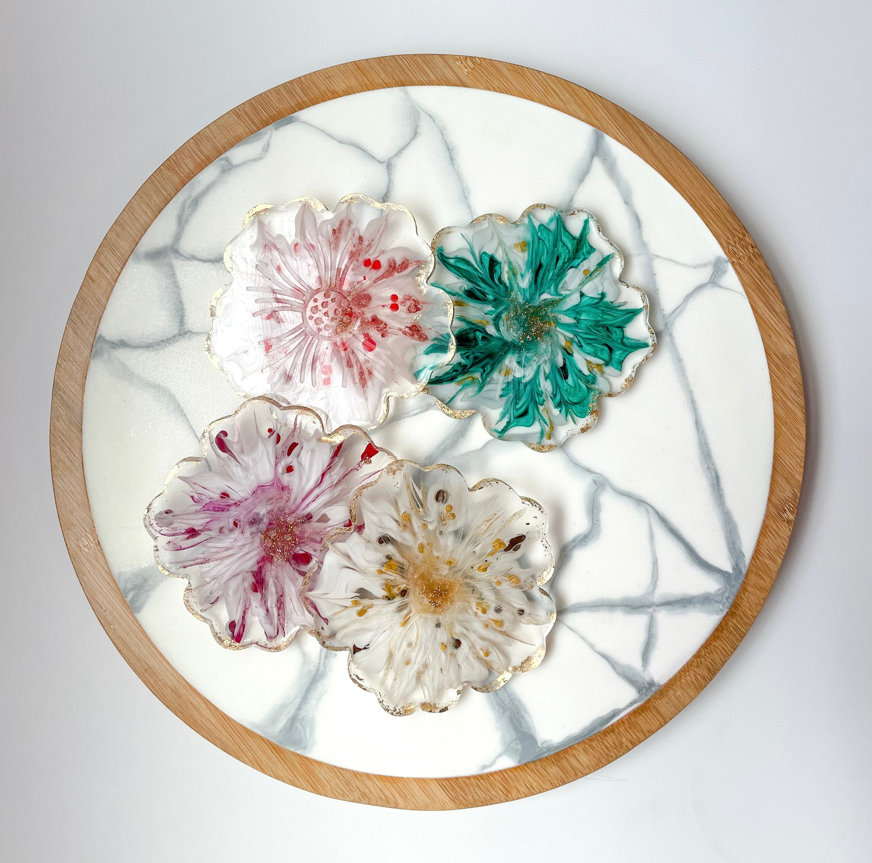 Fall Flower-Shaped Resin Coaster Set (Set of 4)