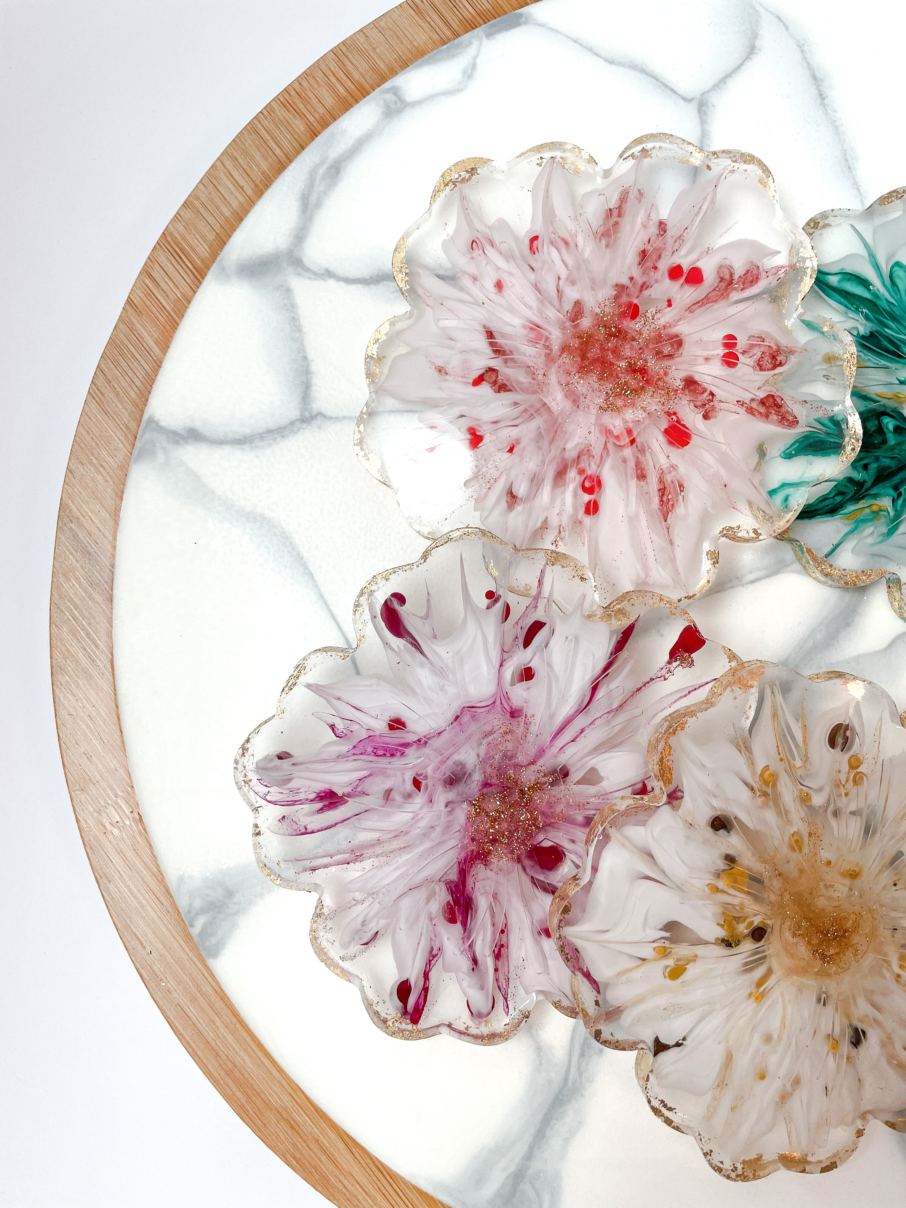 Fall Flower-Shaped Resin Coaster Set (Set of 4)