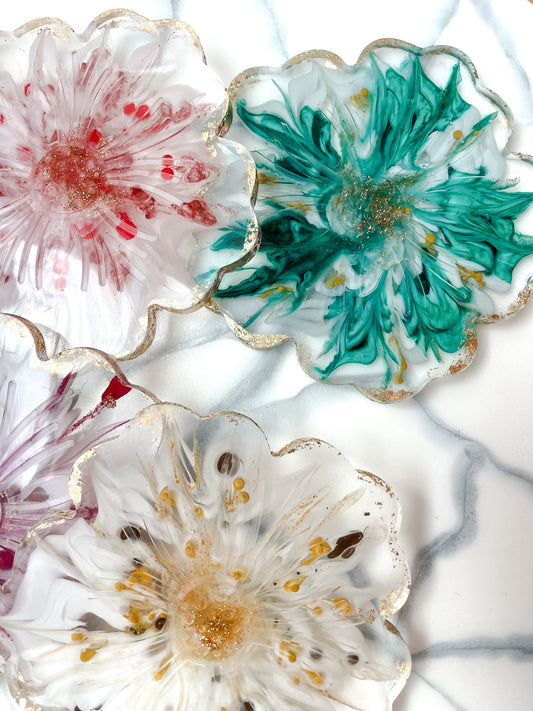 Fall Flower-Shaped Resin Coaster Set (Set of 4)