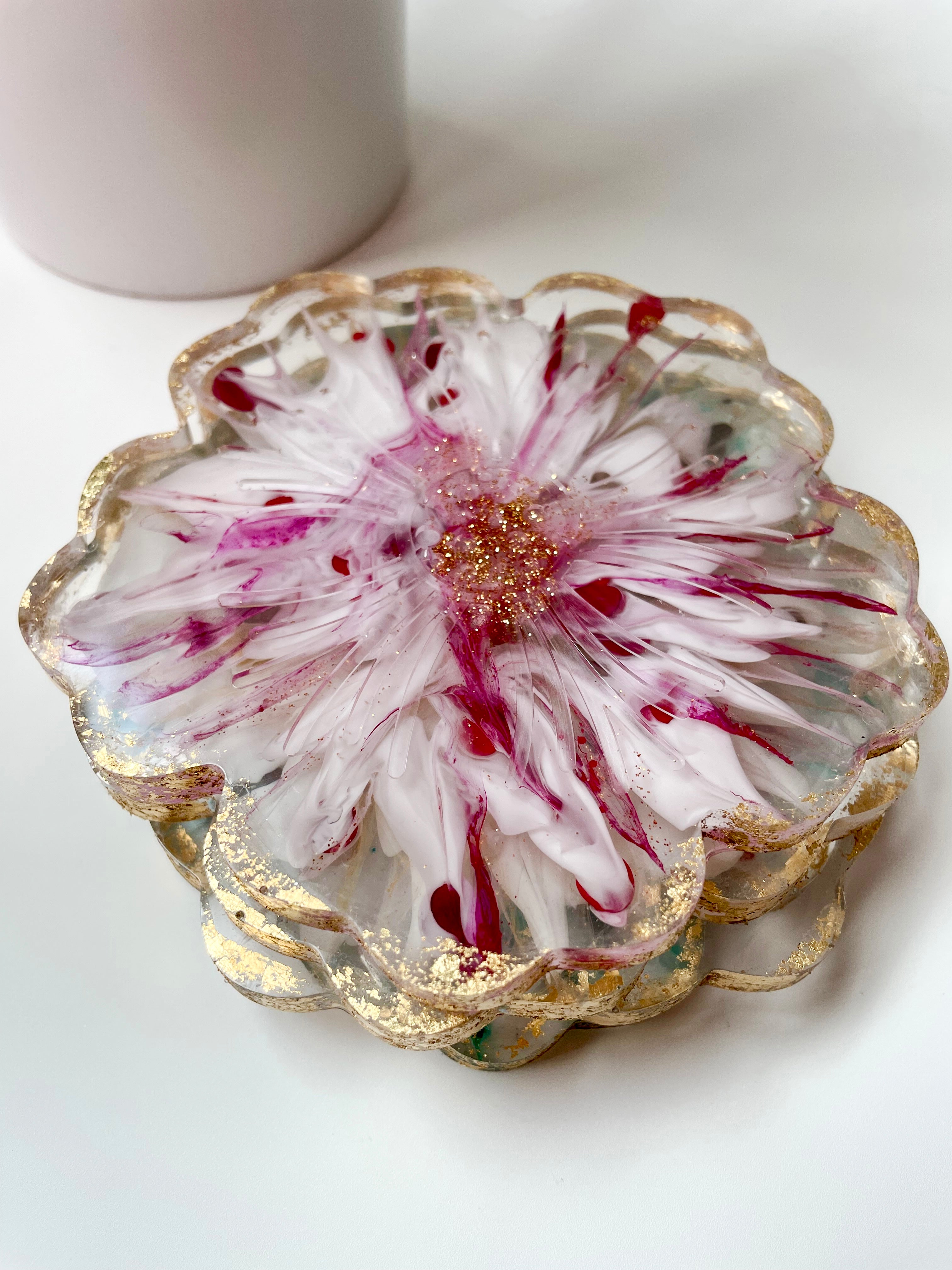 Fall Flower-Shaped Resin Coaster Set (Set of 4)