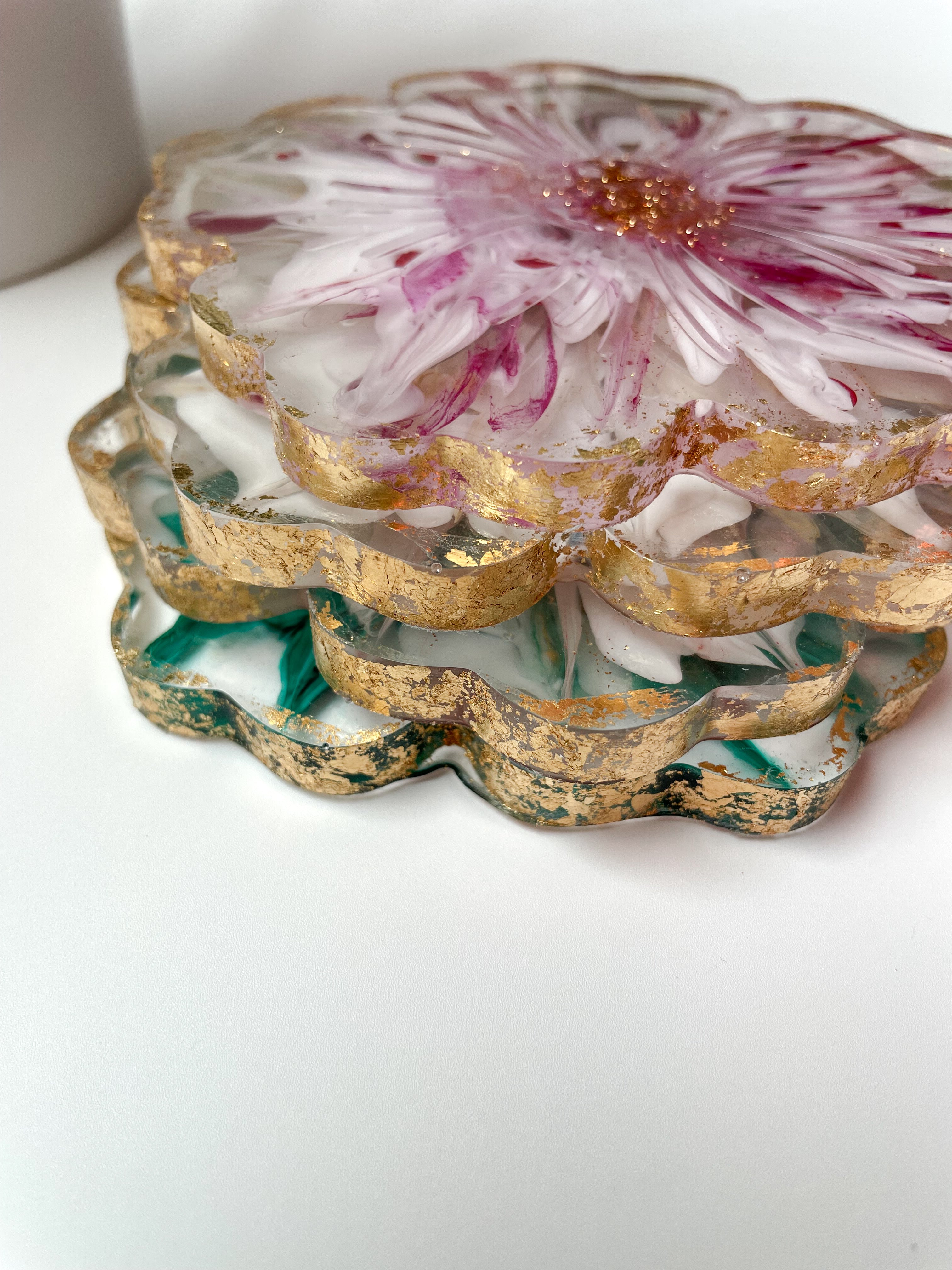 Fall Flower-Shaped Resin Coaster Set (Set of 4)