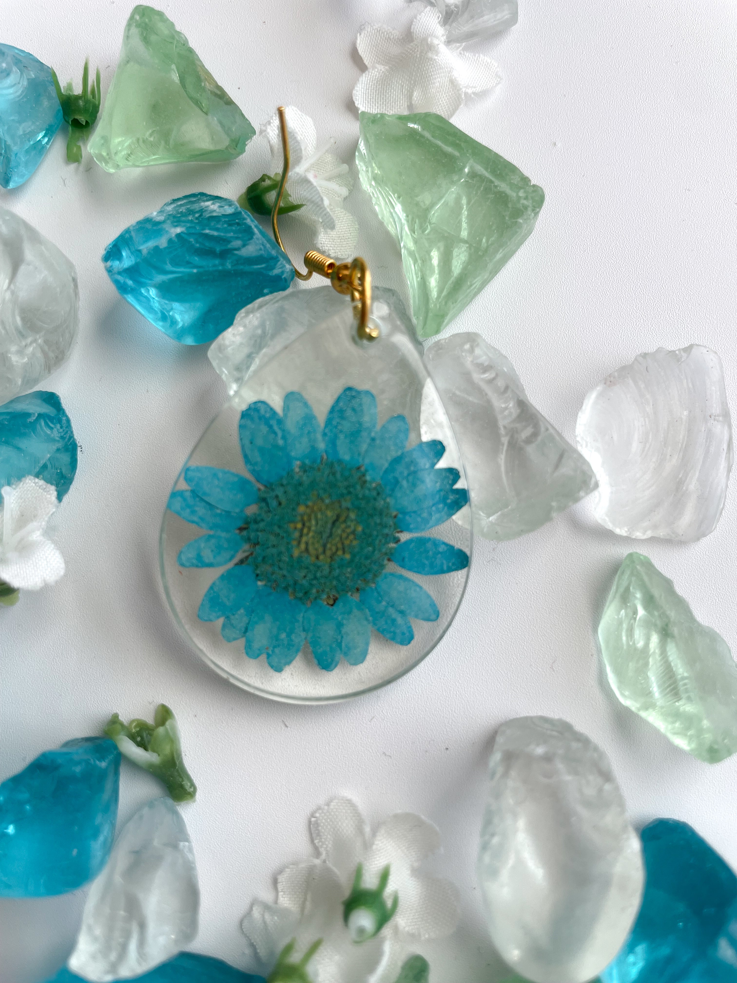 Baby Blue Teardrop - Boho Chic Flower Resin Earrings
