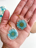 Baby Blue Teardrop - Boho Chic Flower Resin Earrings