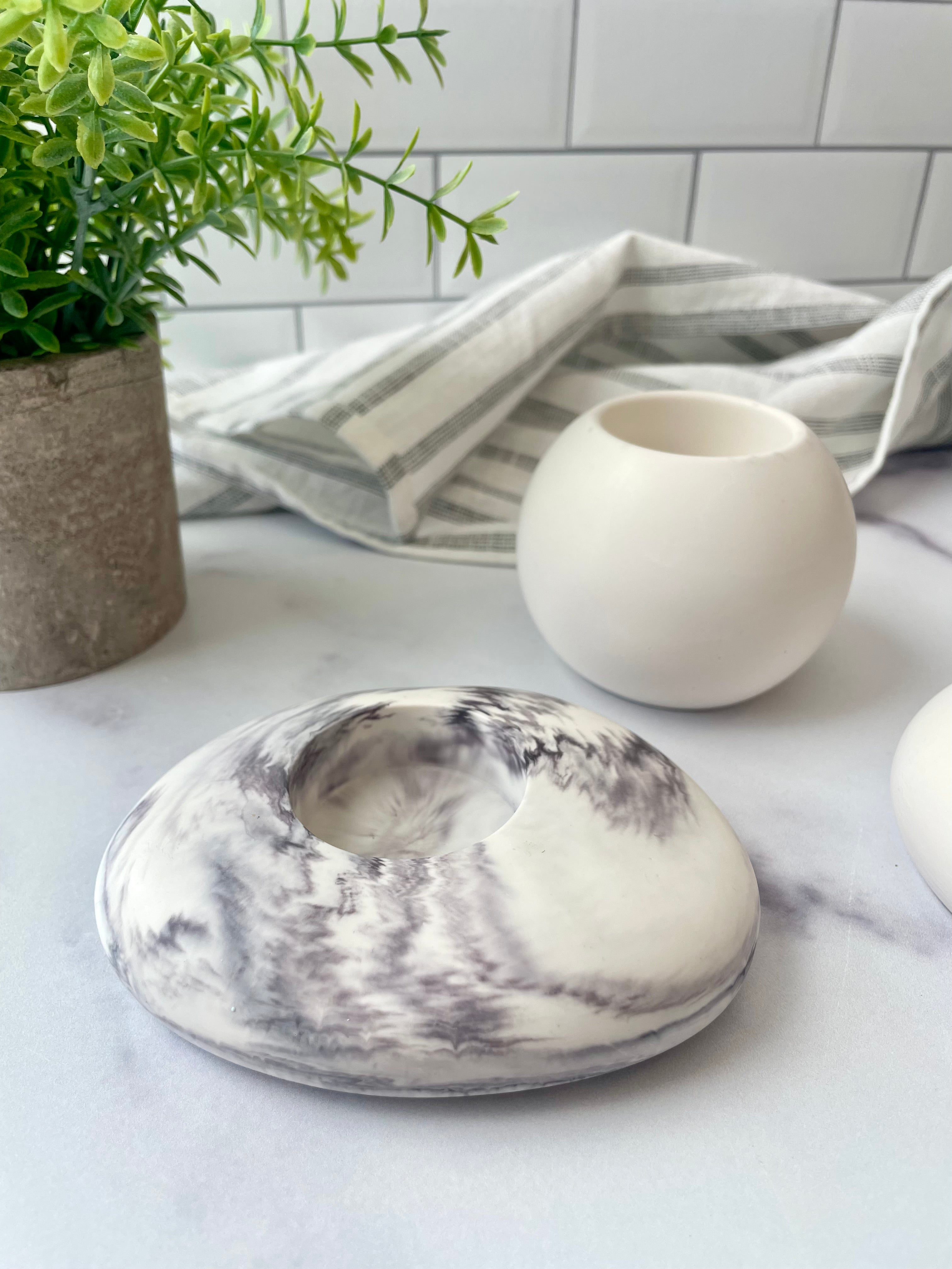Gray Marbled Stone Tealight Holder