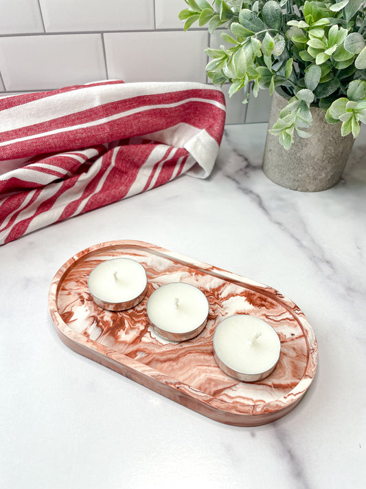Terracotta Marble Design Oval Trinket Tray