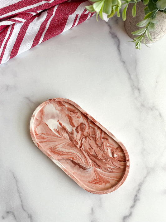 Terracotta Marble Design Oval Trinket Tray