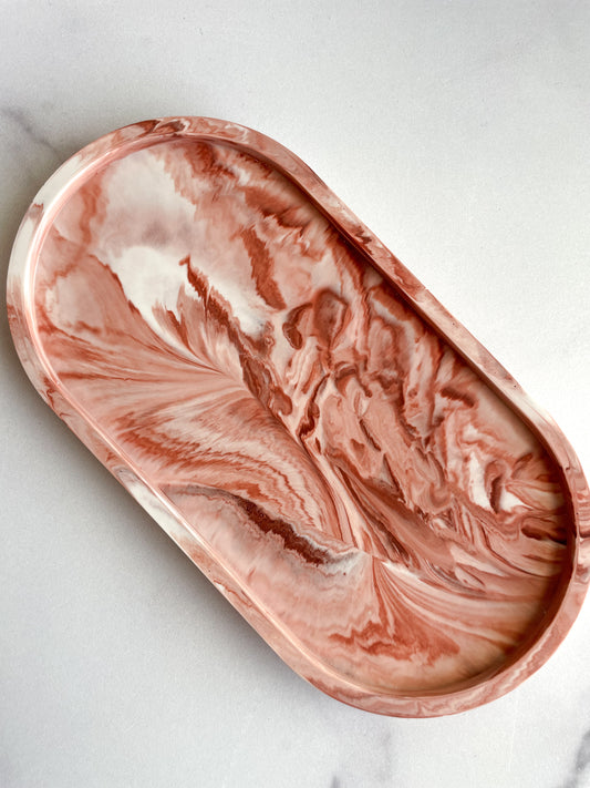 Terracotta Marble Oval Trinket Tray - Catchall Dish