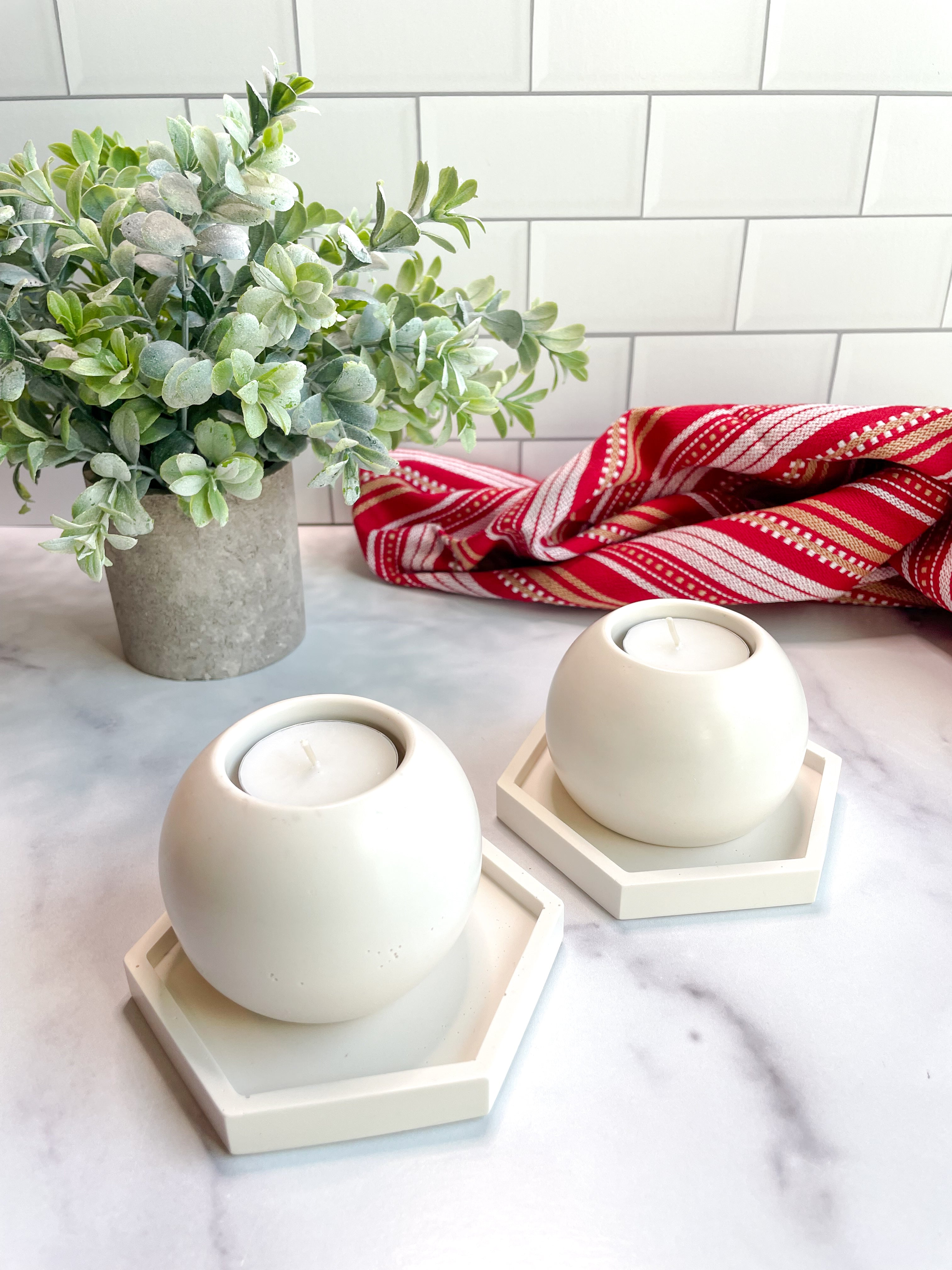 White Hexagon Stone Coasters – Set of 2