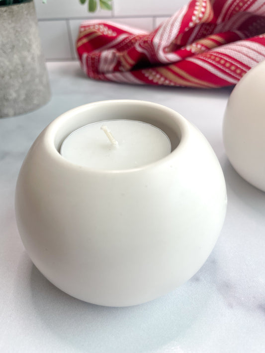 White Round Stone Tealight Candle Holder- 1x