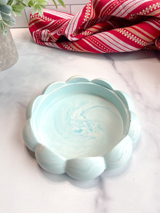 Light Blue Marble Ornate Ring Dish