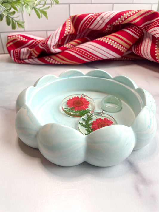 Light Blue Marble Ornate Ring Dish