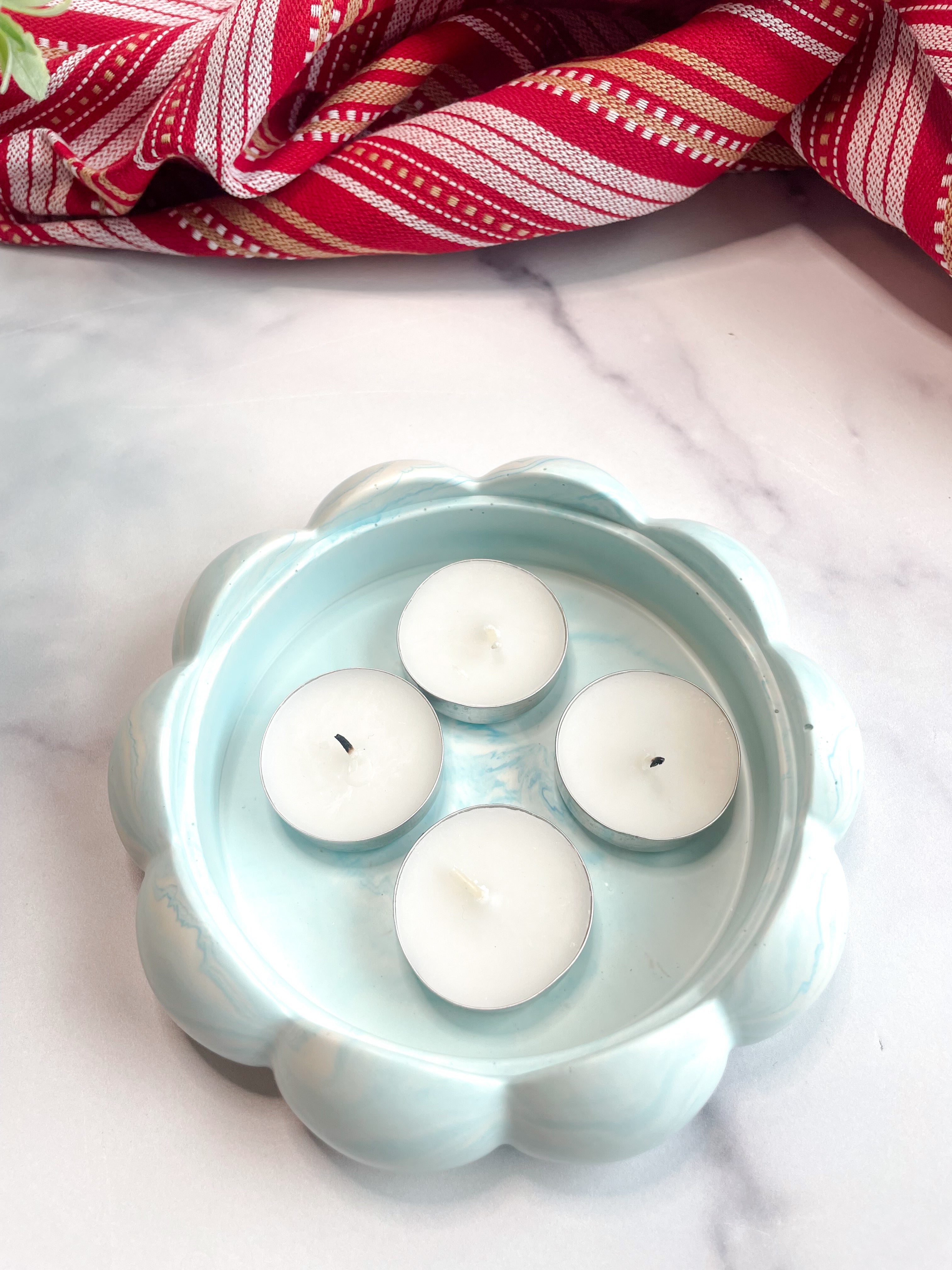 Light Blue Marble Ornate Ring Dish