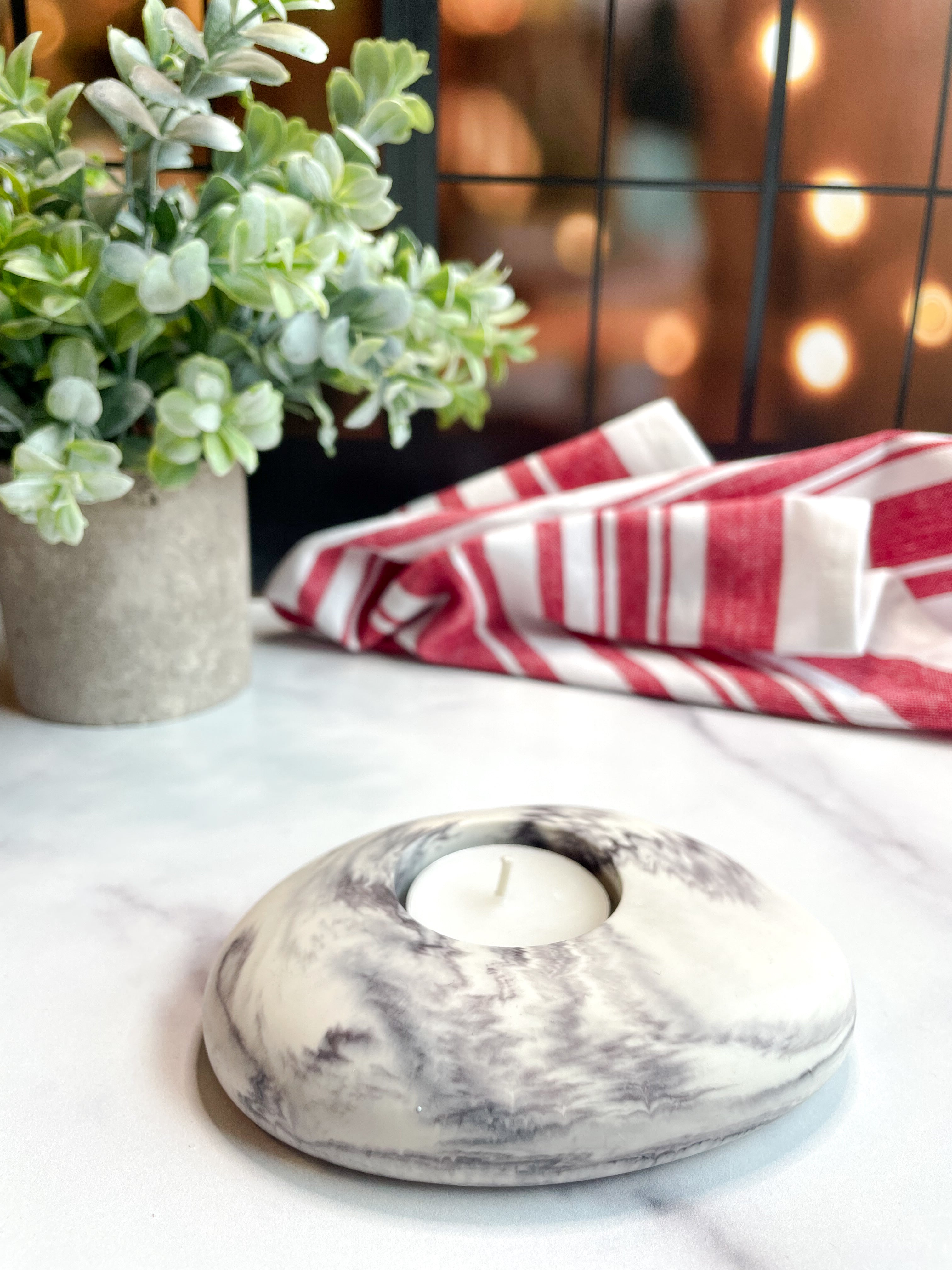 Gray Marbled Stone Tealight Holder