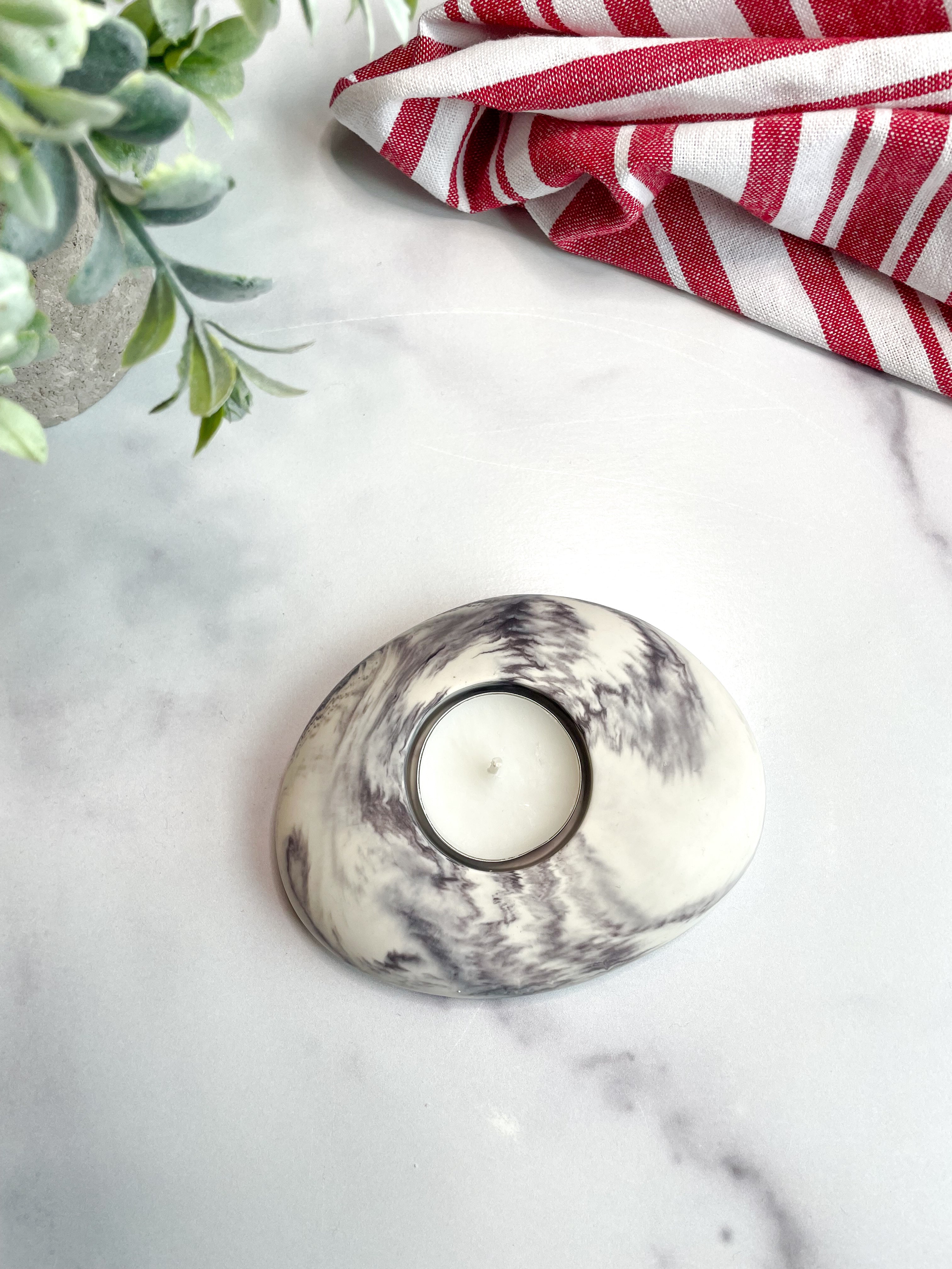 Gray Marbled Stone Tealight Holder