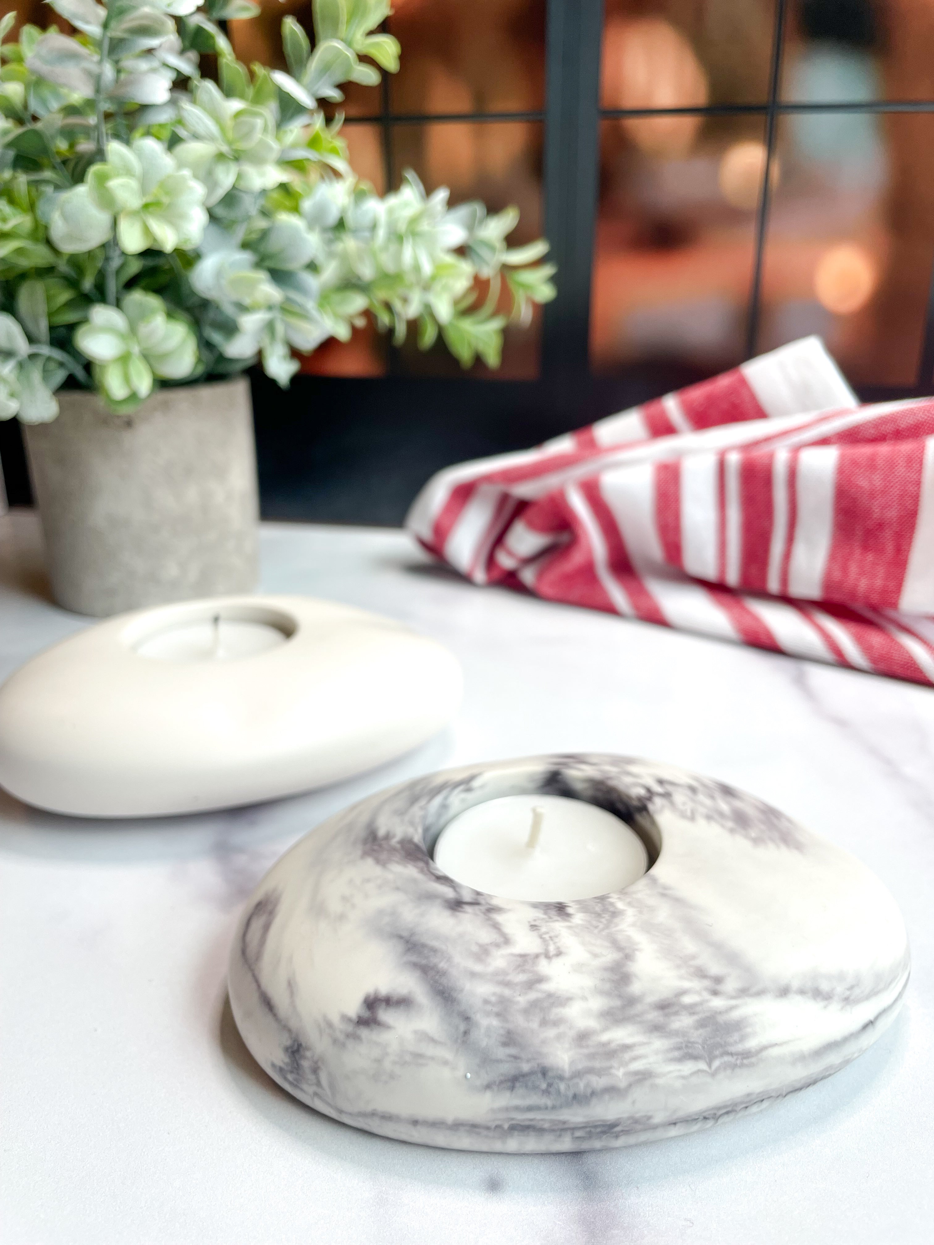 Gray Marbled Stone Tealight Holder