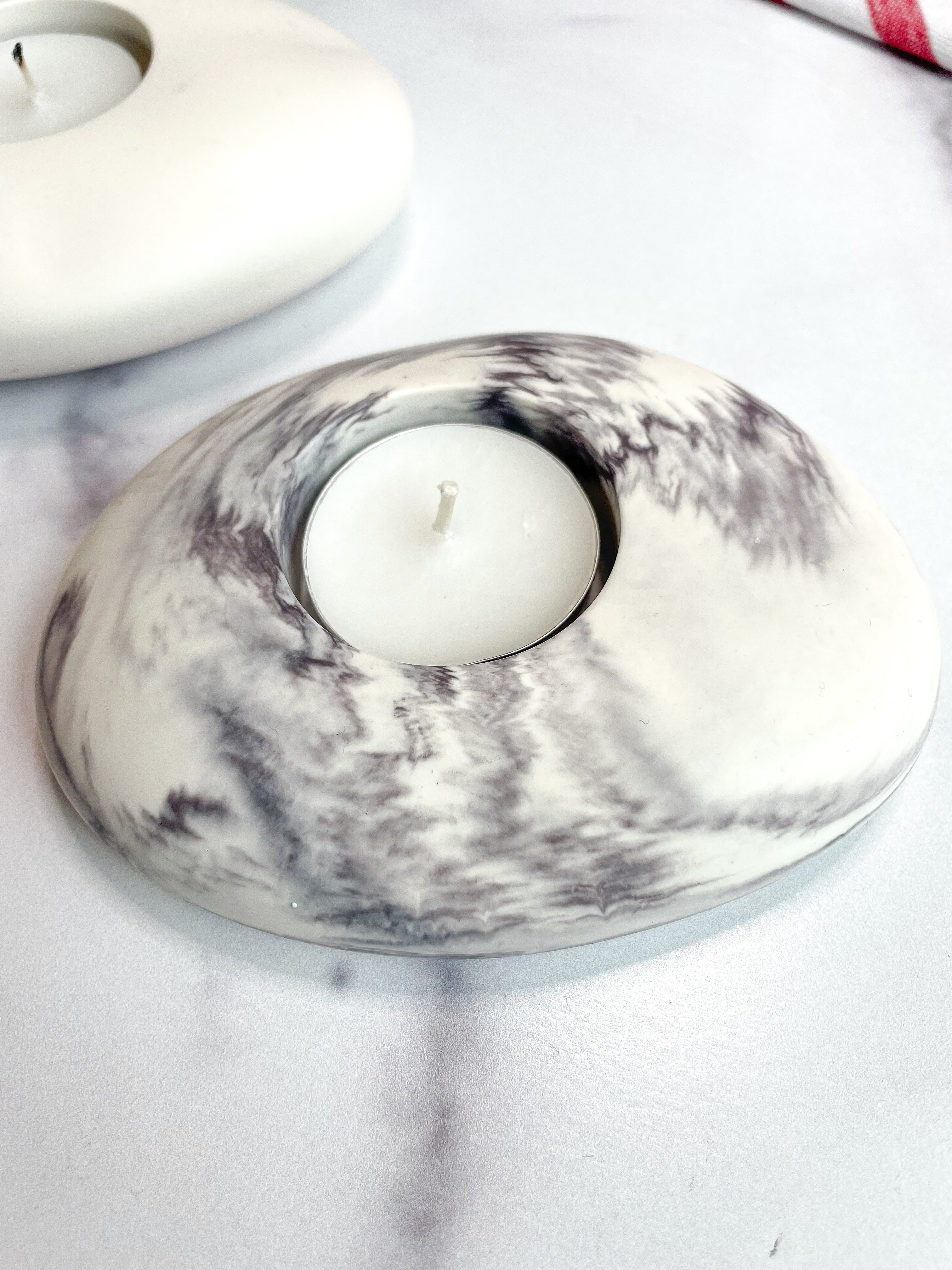 Gray Marbled Stone Tealight Holder