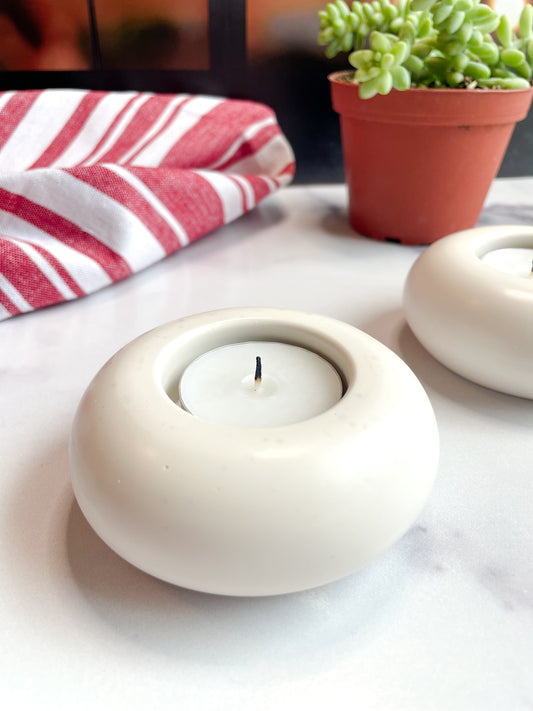 Short Round Natural White Stone-Tealight Candle Holder- 1x