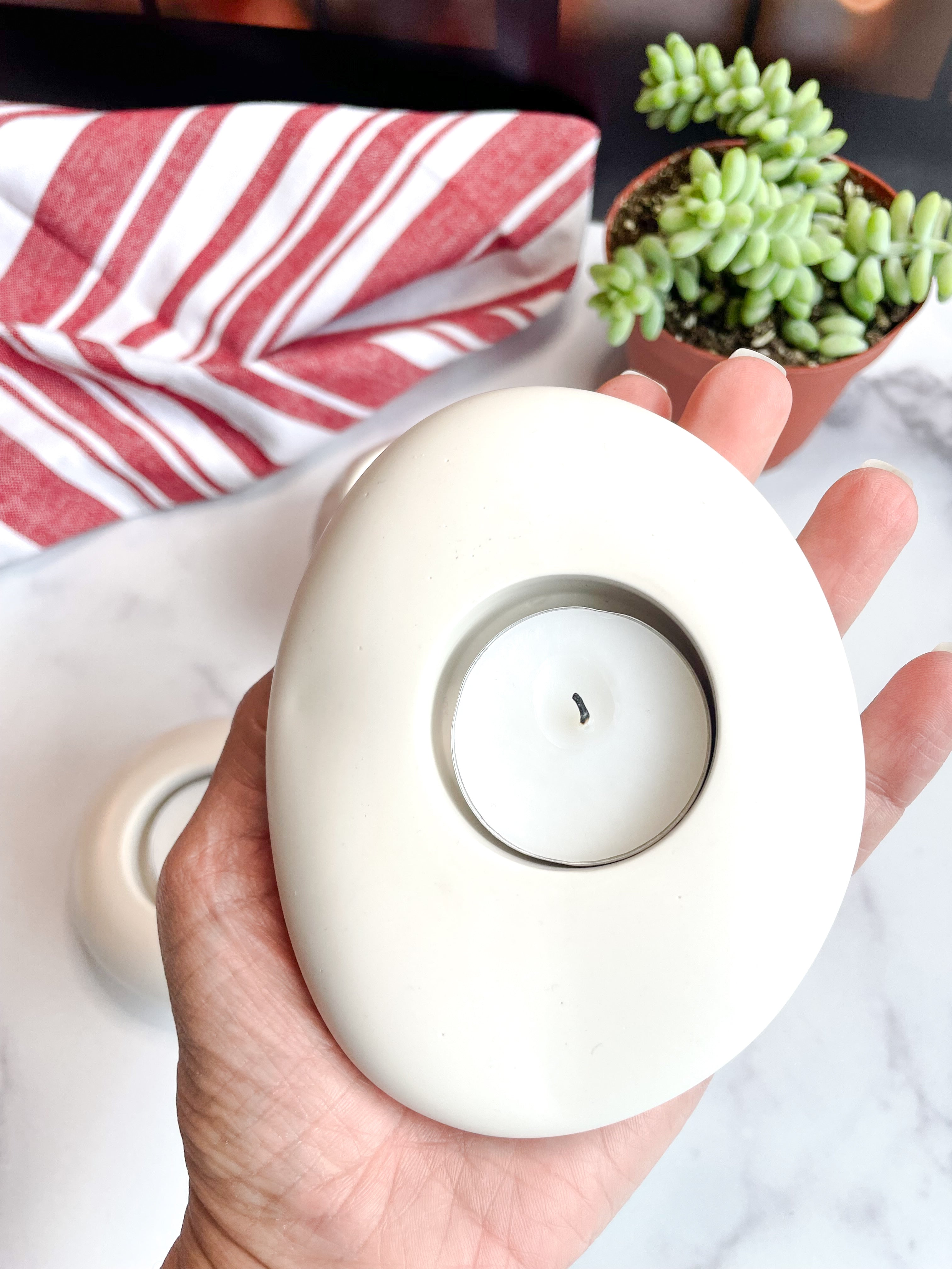 Natural White Stone Tealight Holders (Set of 2)