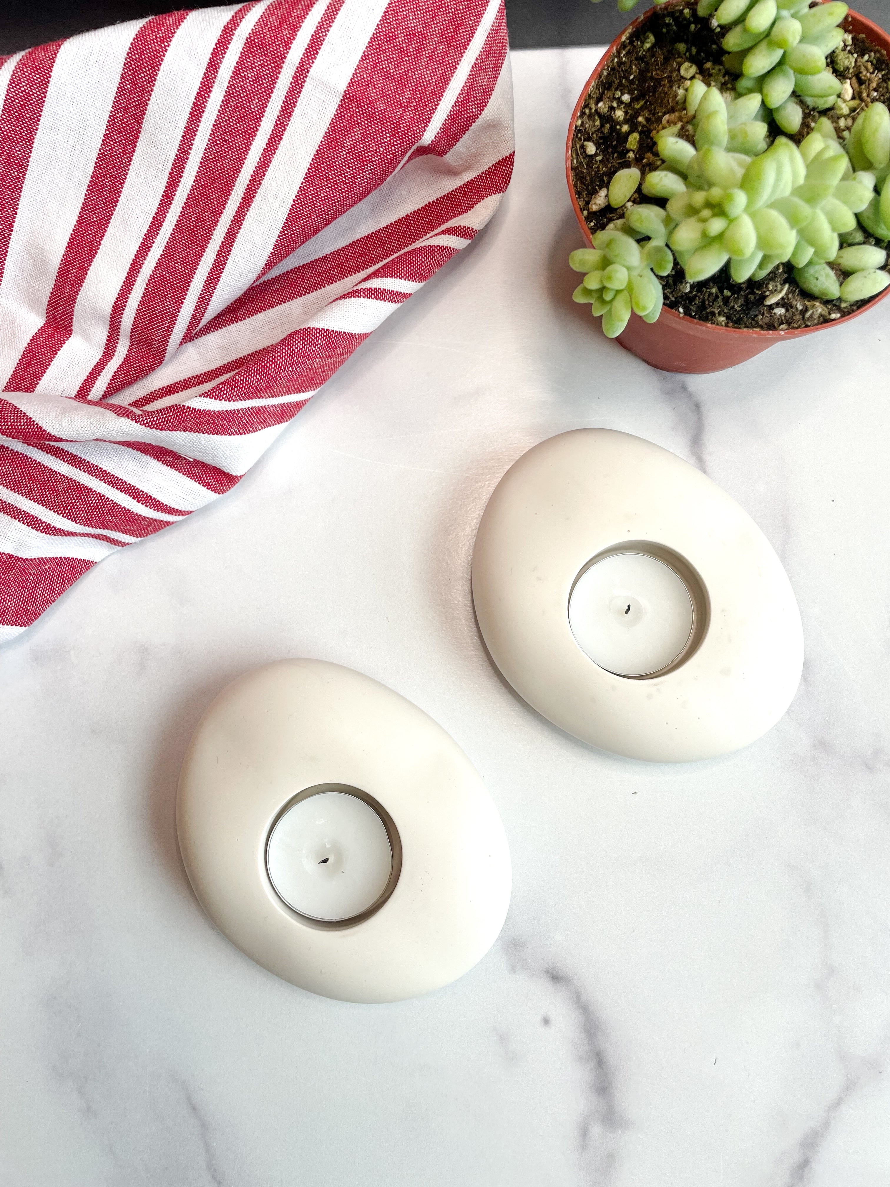 Natural White Stone Tealight Holders (Set of 2)