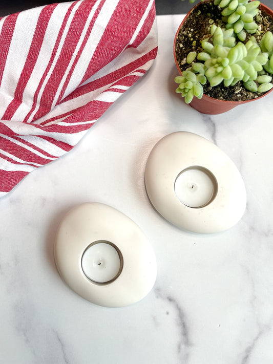 Natural White Stone Oval Tealight Candle Holder (Set of 2)