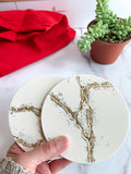 White Kintsugi Stone Coasters – Set of 2