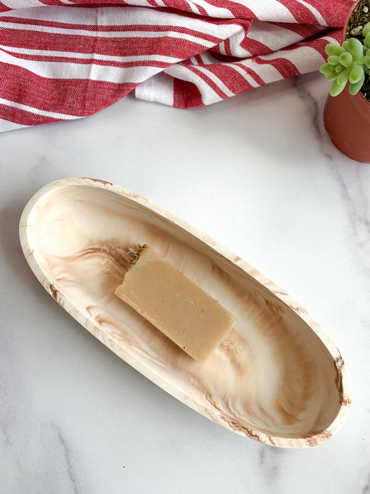 Coffee-Marbled Oval Deep Candle Vessel