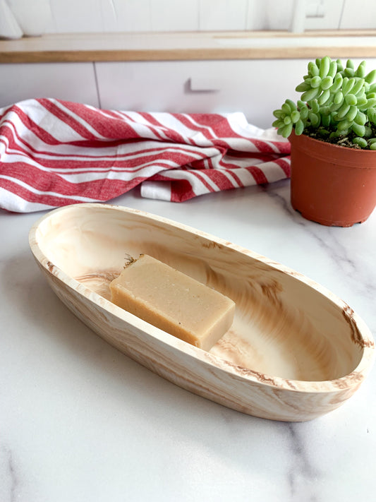 Coffee-Marbled Oval Deep Candle Vessel