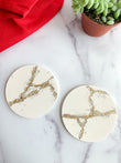 White Kintsugi Stone Coasters – Set of 2