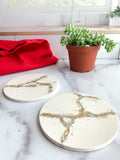 White Kintsugi Stone Coasters – Set of 2