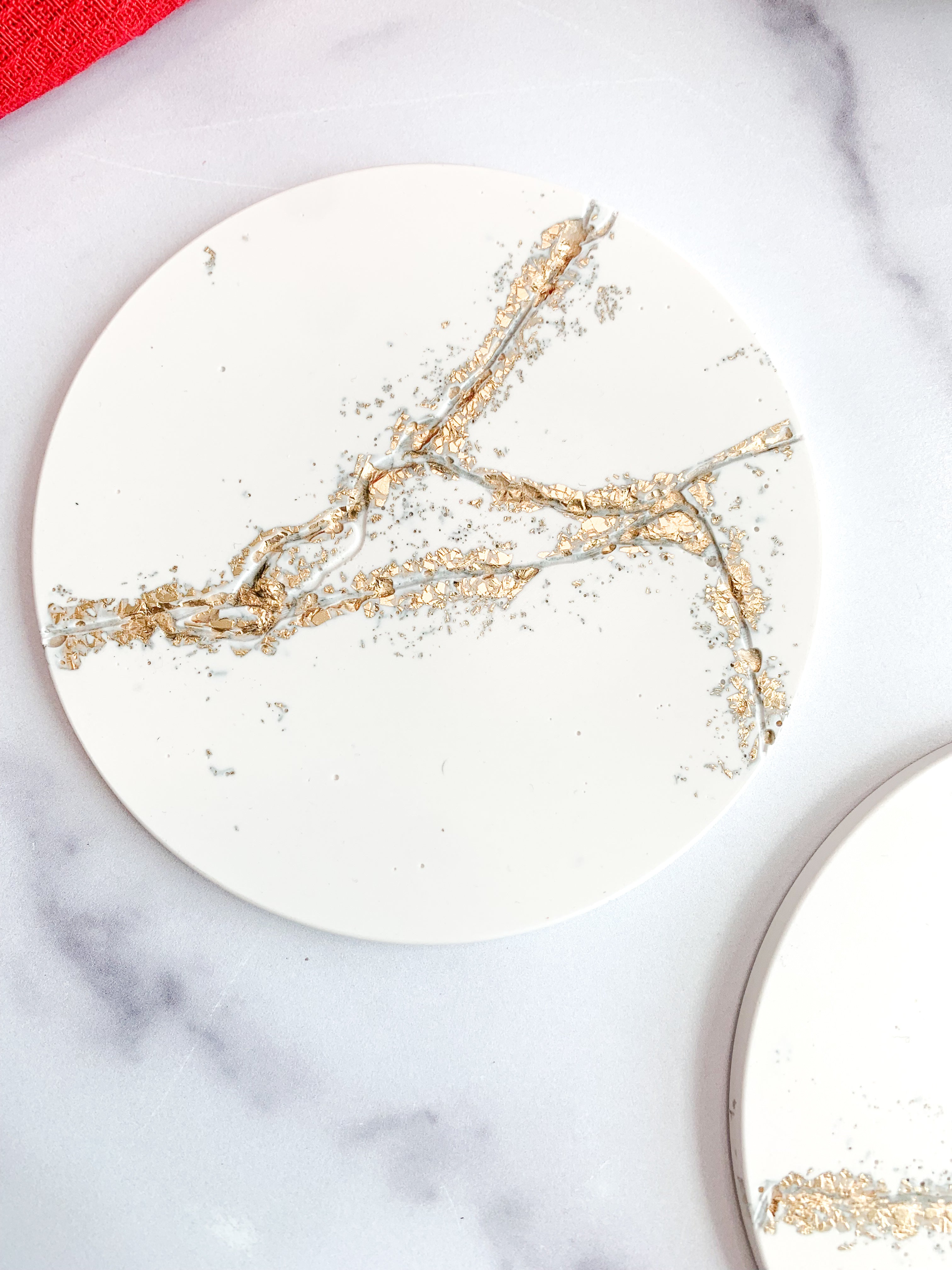 White Kintsugi Stone Coasters – Set of 2