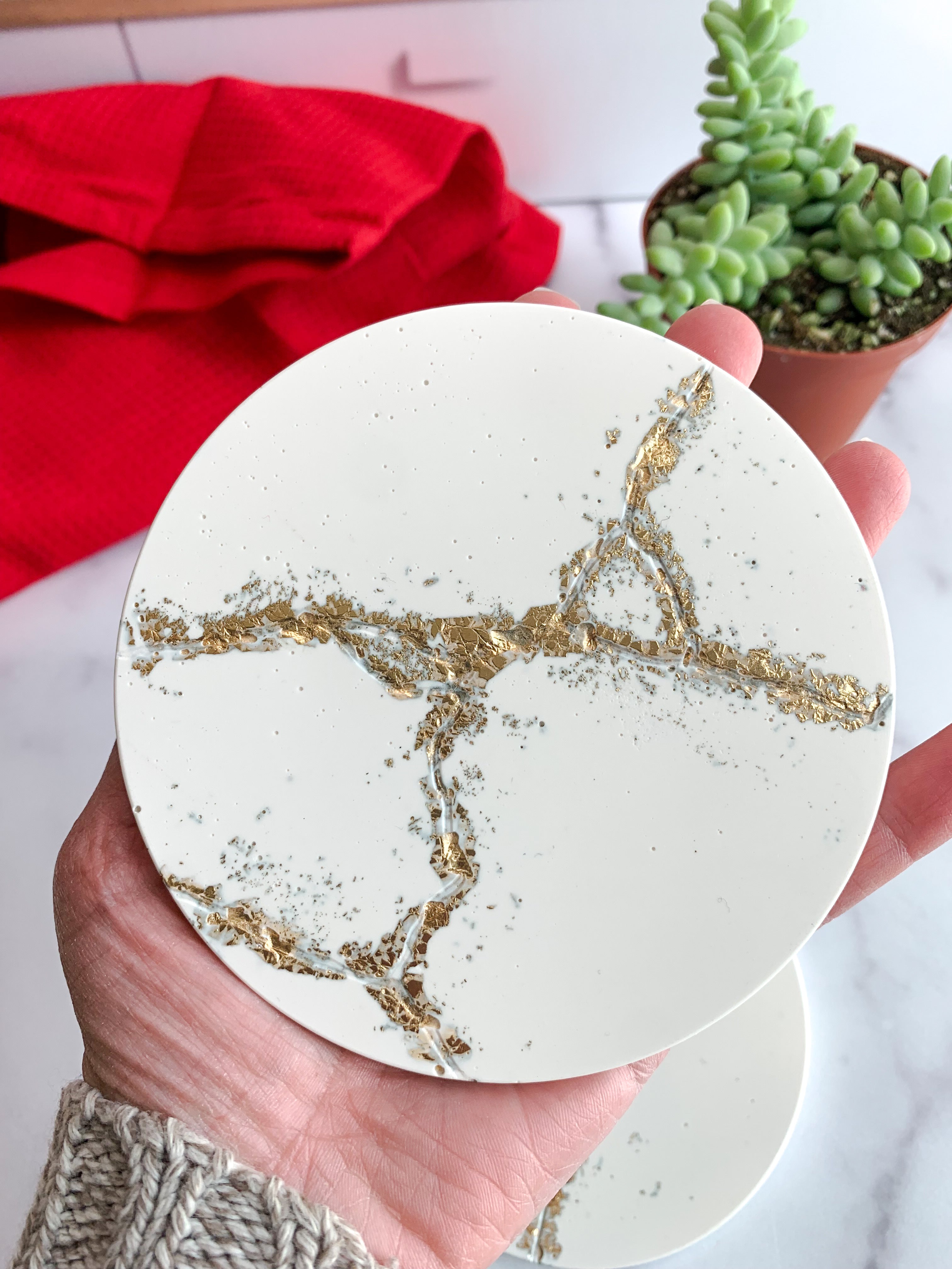 White Kintsugi Stone Coasters – Set of 2