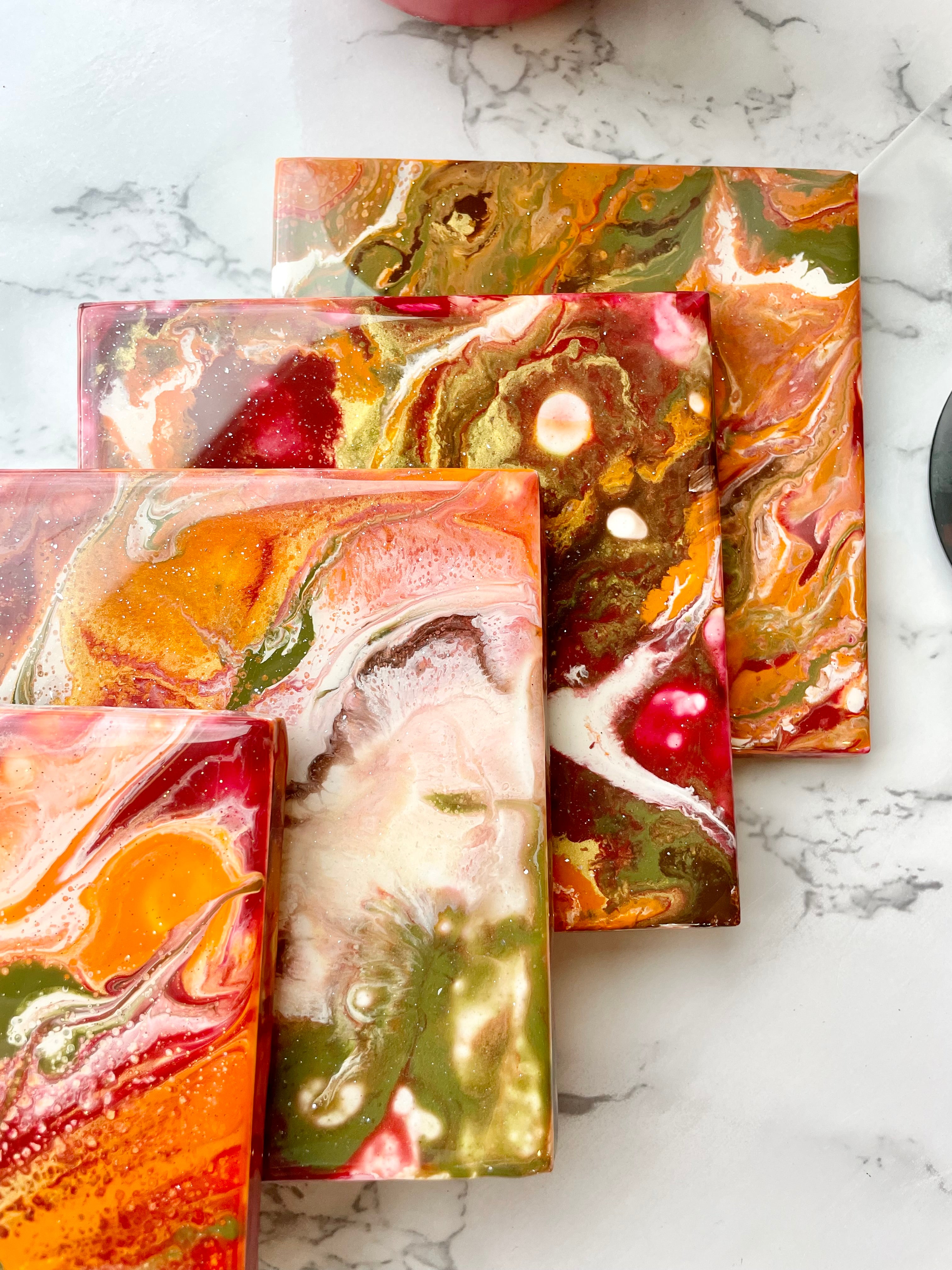 Tangy Orange Autumn Coasters Unique Handmade Resin Luxury Art Kitchen Decor