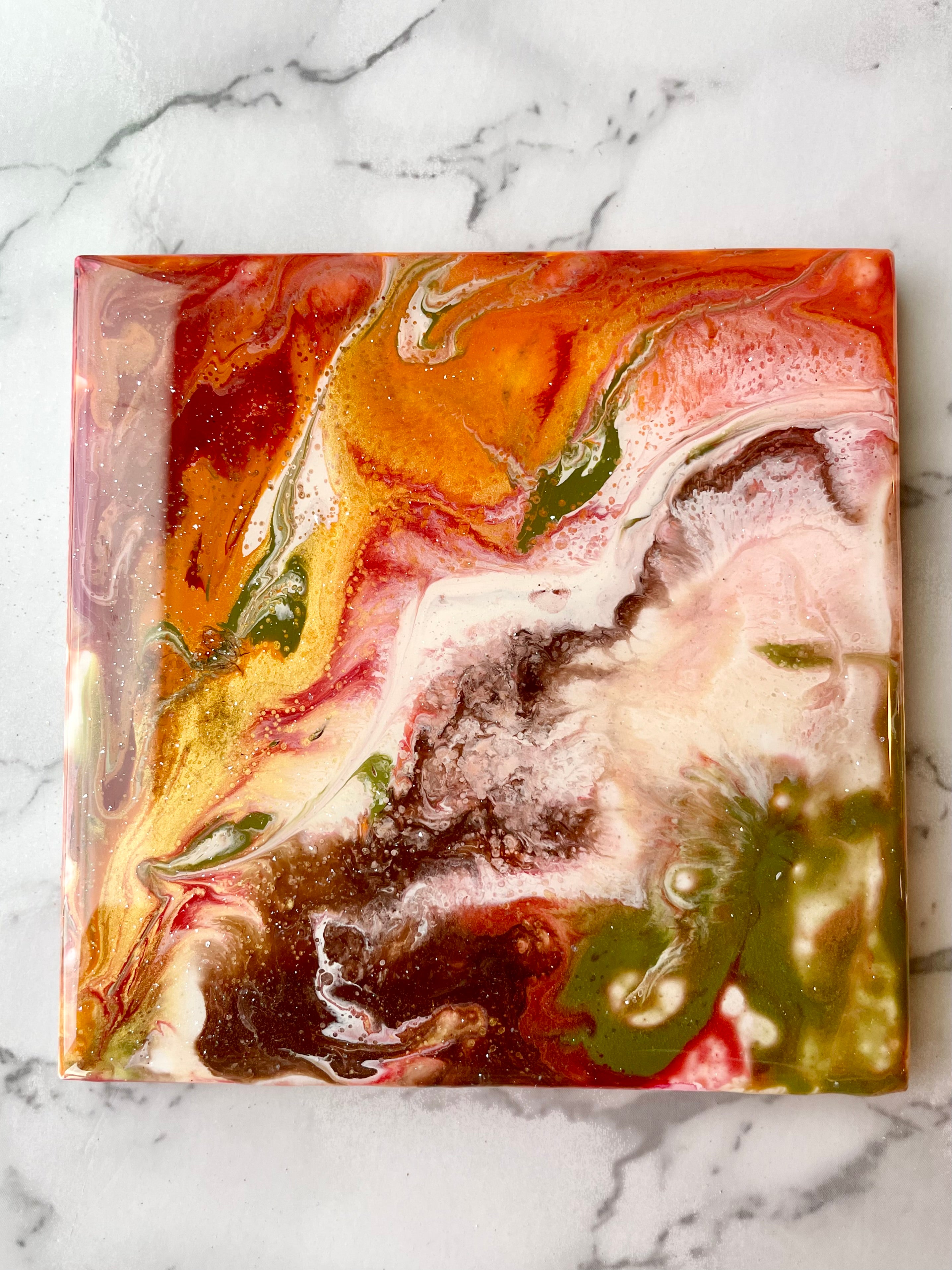 Tangy Orange Autumn Coasters Unique Handmade Resin Luxury Art Kitchen Decor