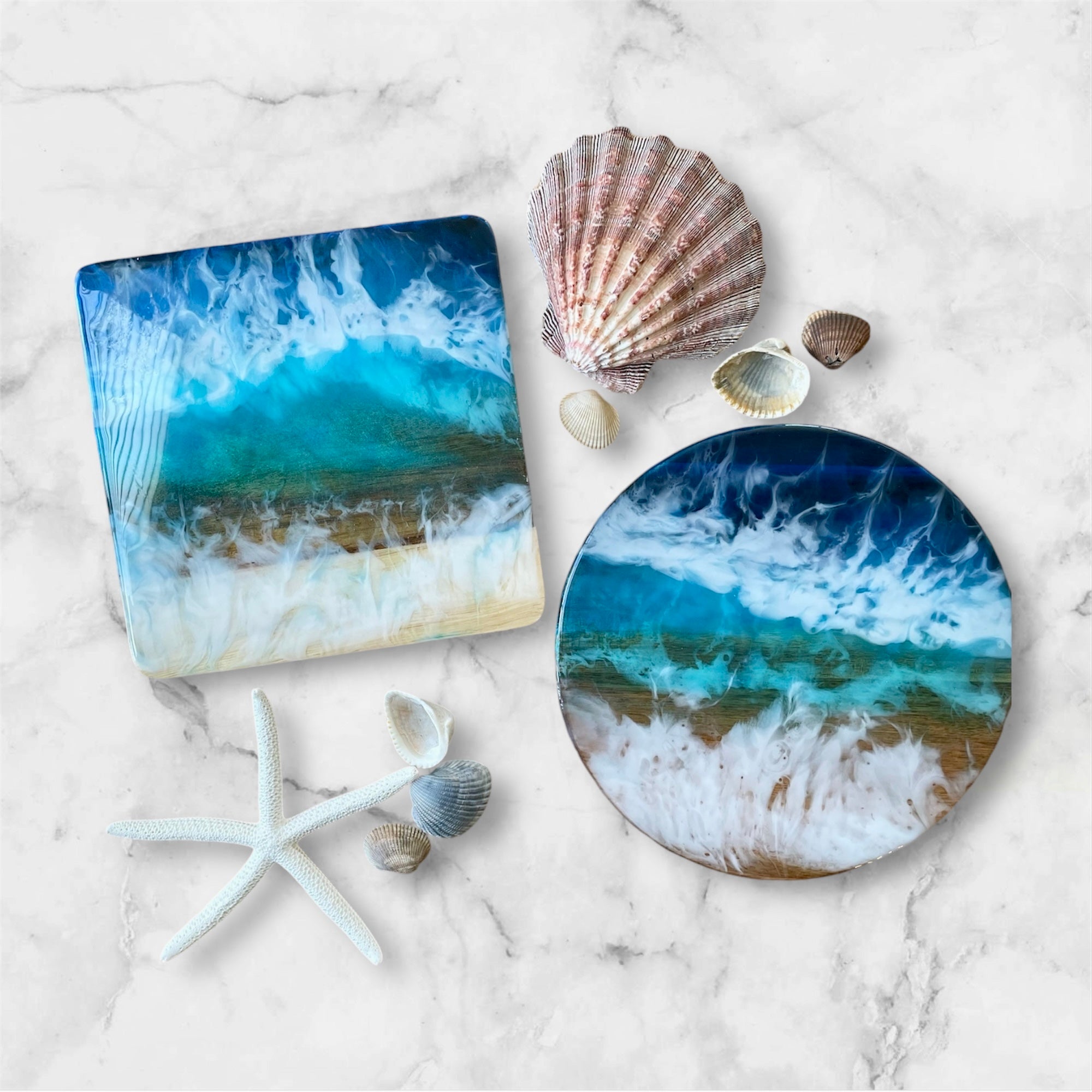 Resin Beach Trivets, Candle holder, Plant saucer, Unique Handmade Luxury Art, Kitchen decor