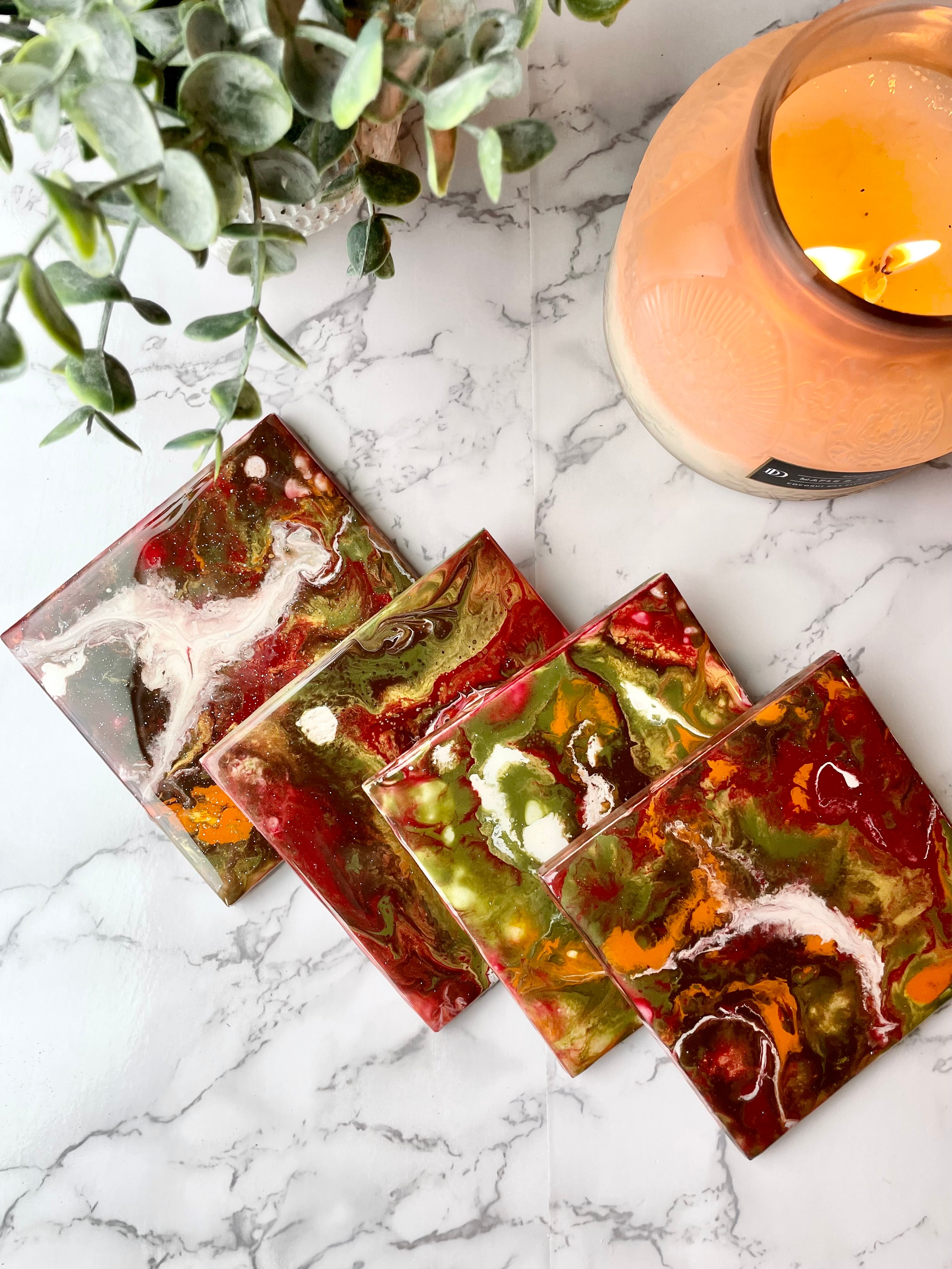 Christmas Vibes Red and Green coasters Dani Caruso Resin Designs