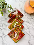 Resin Red and Green Holiday Coasters Unique Handmade Art Kitchen Decor