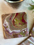 Mauve and Lime Coasters Unique Handmade Resin Art Kitchen Decor- 4x