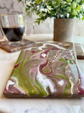 Mauve and Lime Coasters Unique Handmade Resin Art Kitchen Decor- 4x