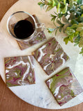 Mauve and Lime Coasters Unique Handmade Resin Art Kitchen Decor- 4x